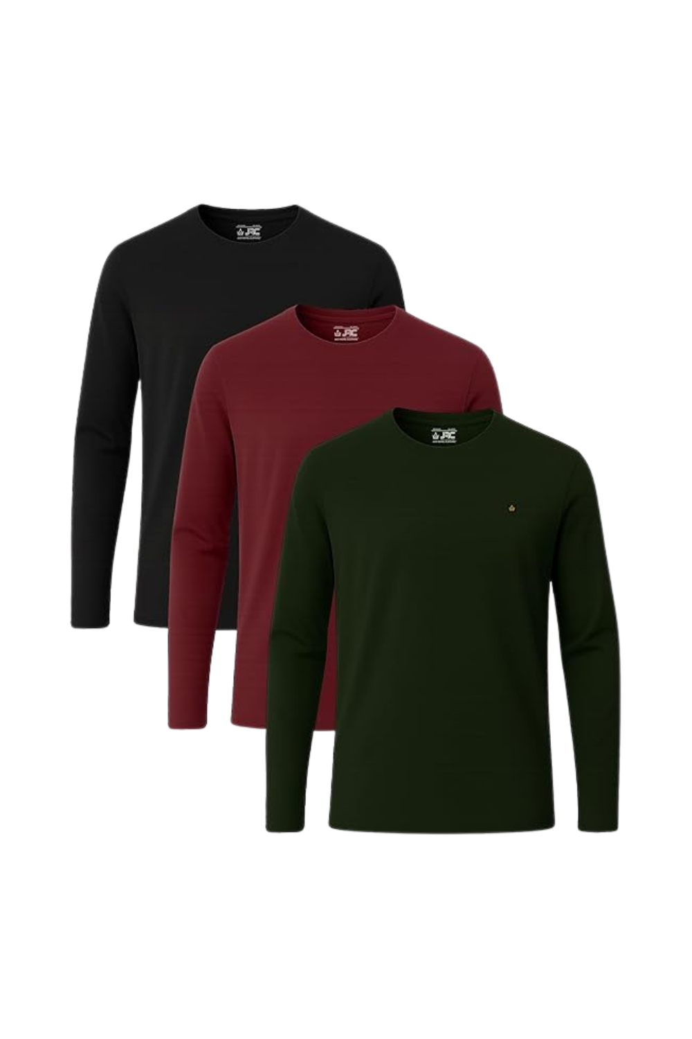Men's long sleeve crewneck t-shirts pack of 3 - front view - JRC UK