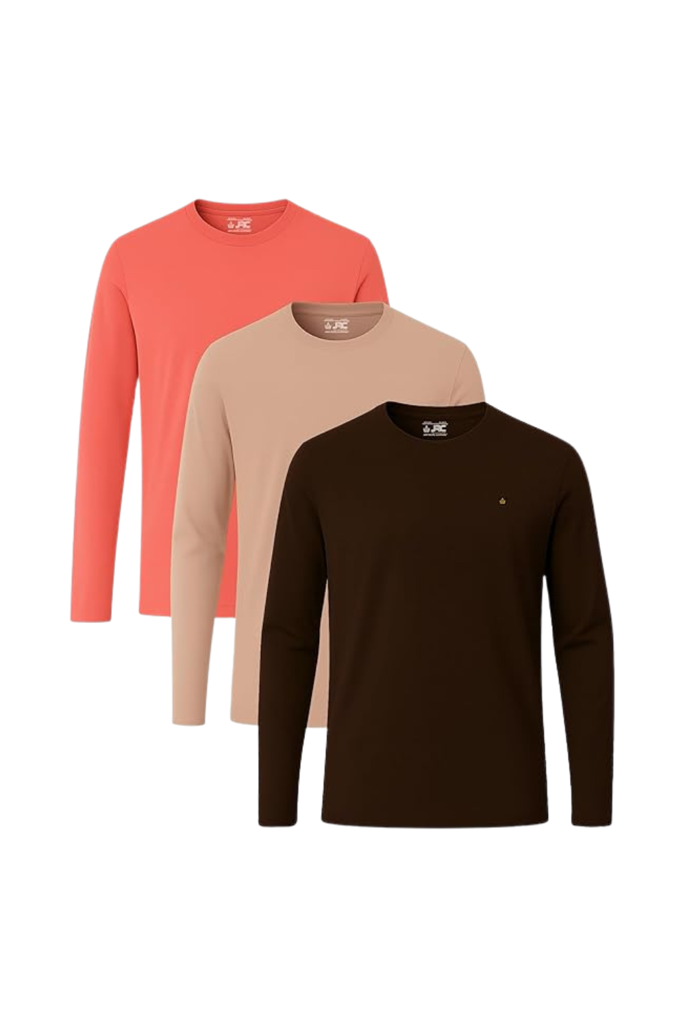 Men's long sleeve crewneck t-shirts pack of 3 - front view - JRC UK