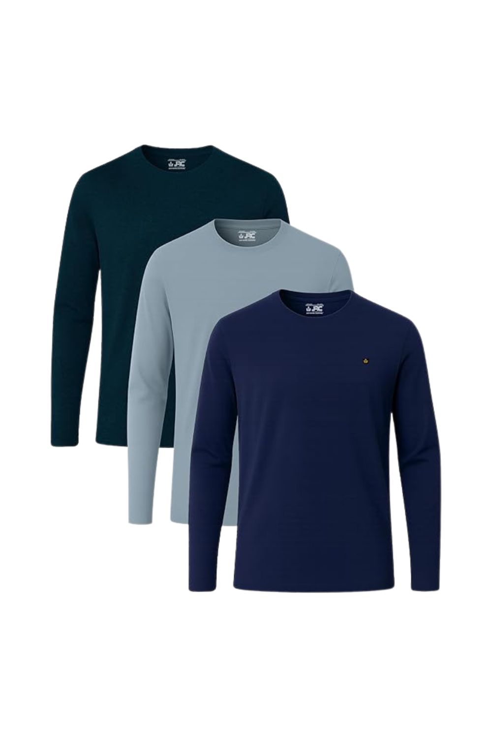 Men's long sleeve crewneck t-shirts pack of 3 - front view - JRC UK