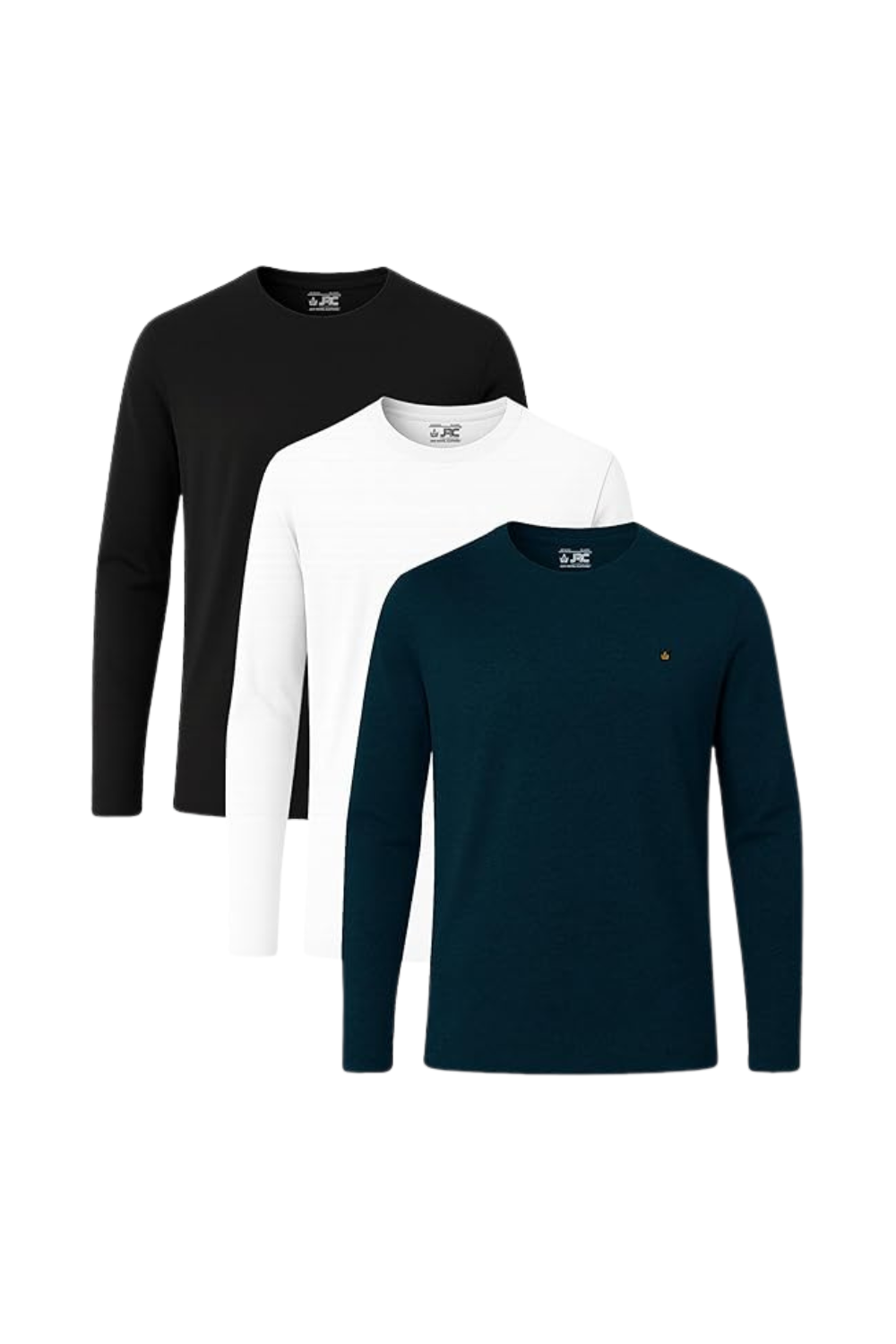 Men's long sleeve crewneck t-shirts pack of 3 - front view - JRC UK