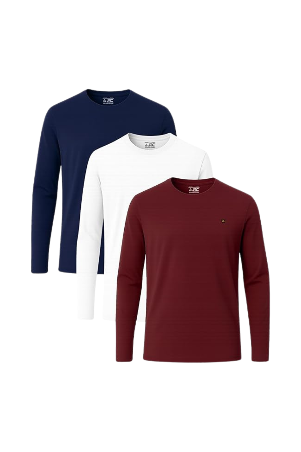 Men's long sleeve crewneck t-shirts pack of 3 - front view - JRC UK
