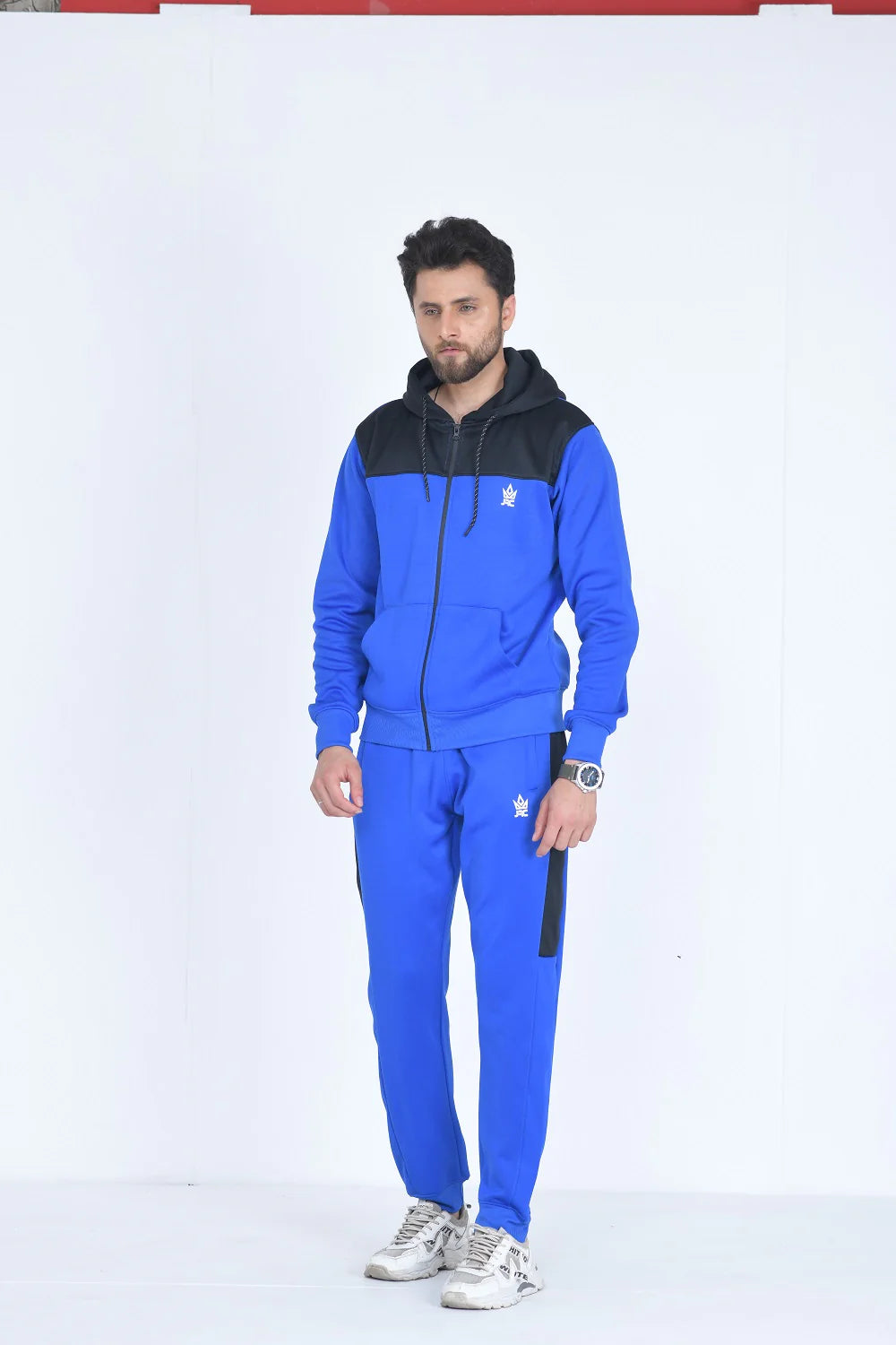 Mens Full Zip Two Tone Contrast Blue hoodie Tracksuit