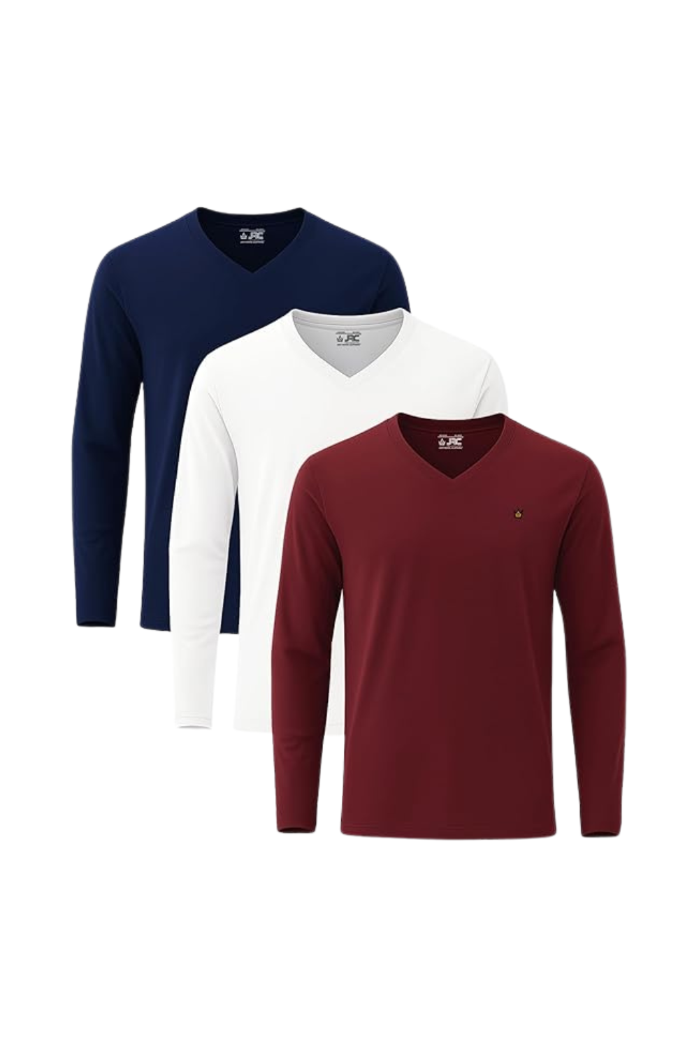 Men's long sleeve V-neck t-shirts pack of 3 - front view - JRC UK