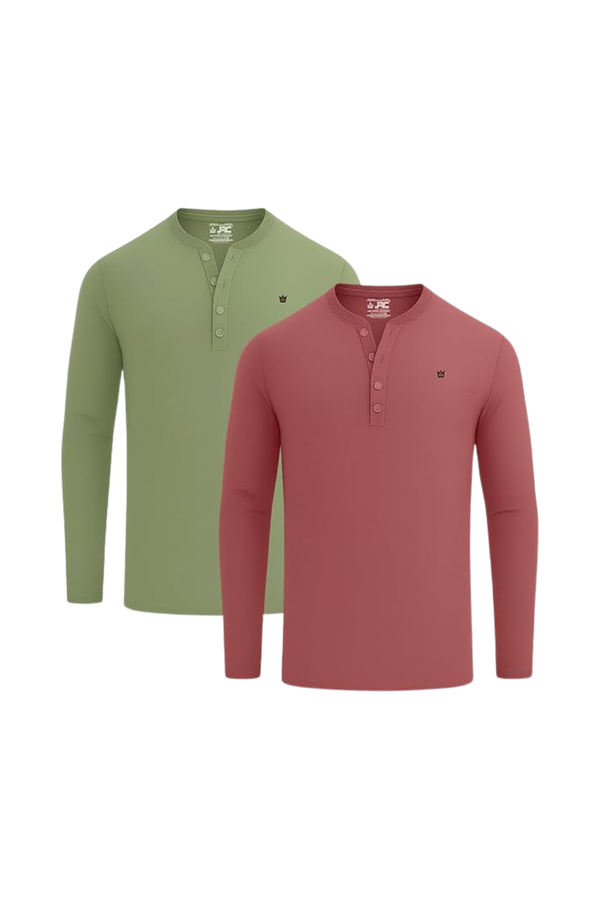 Men's long sleeve Henley shirts pack of 2 - front view - JRC UK
