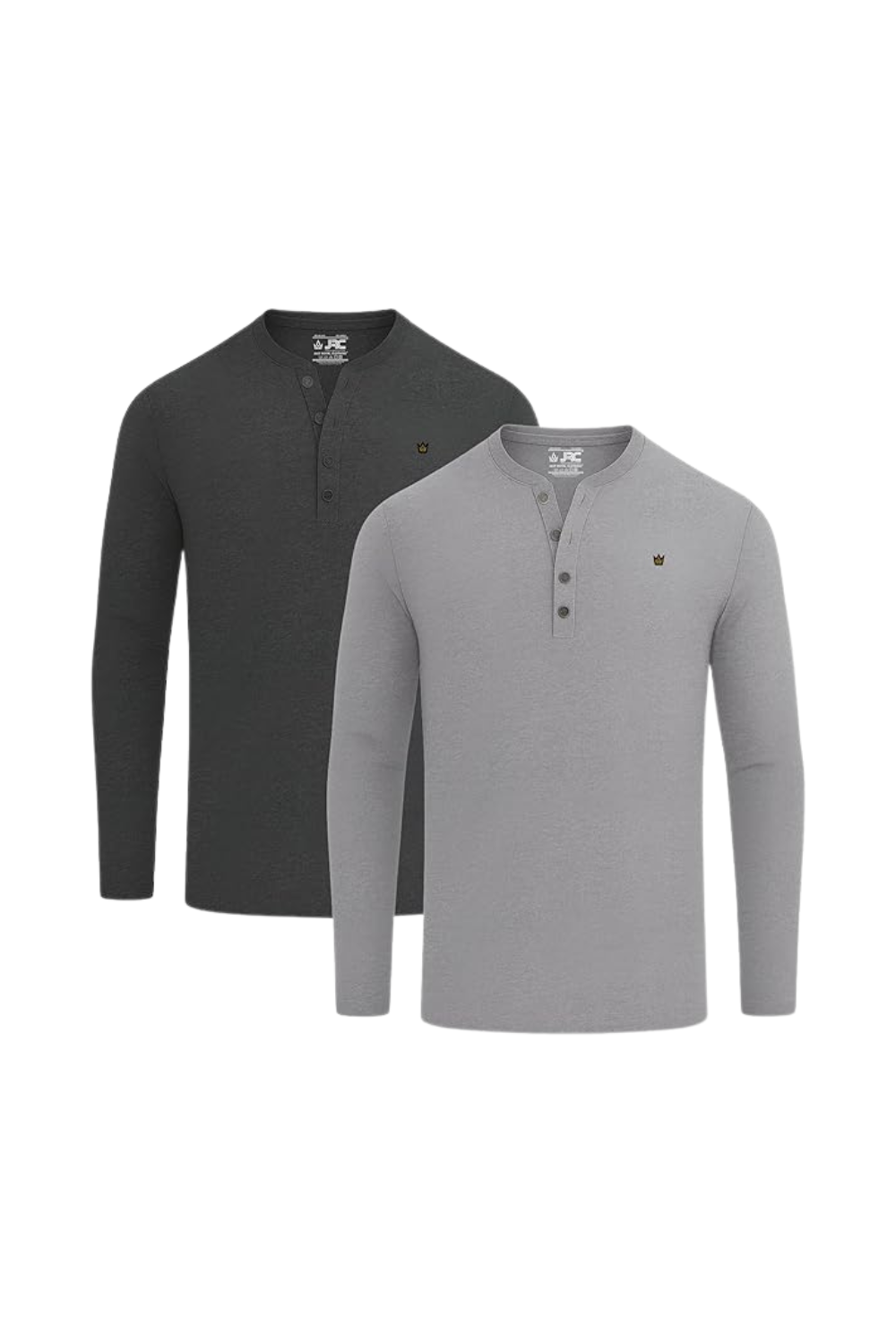 Men's long sleeve Henley shirts pack of 2 - front view - JRC UK