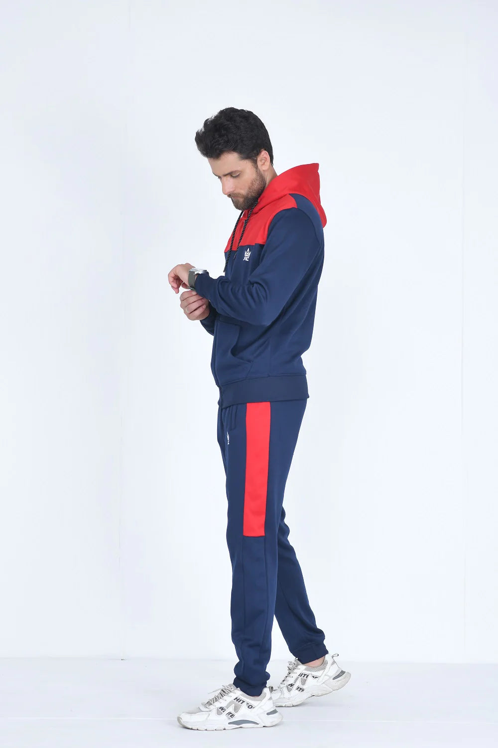 Mens Full Zip Two Tone Contrast Navy hoodie Tracksuit