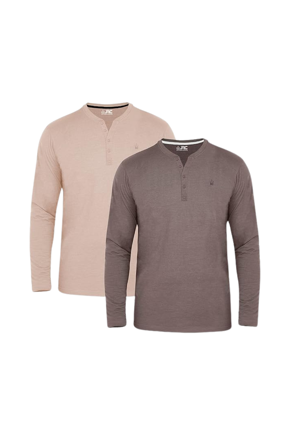 Men's long sleeve Henley shirts pack of 2 - front view - JRC UK