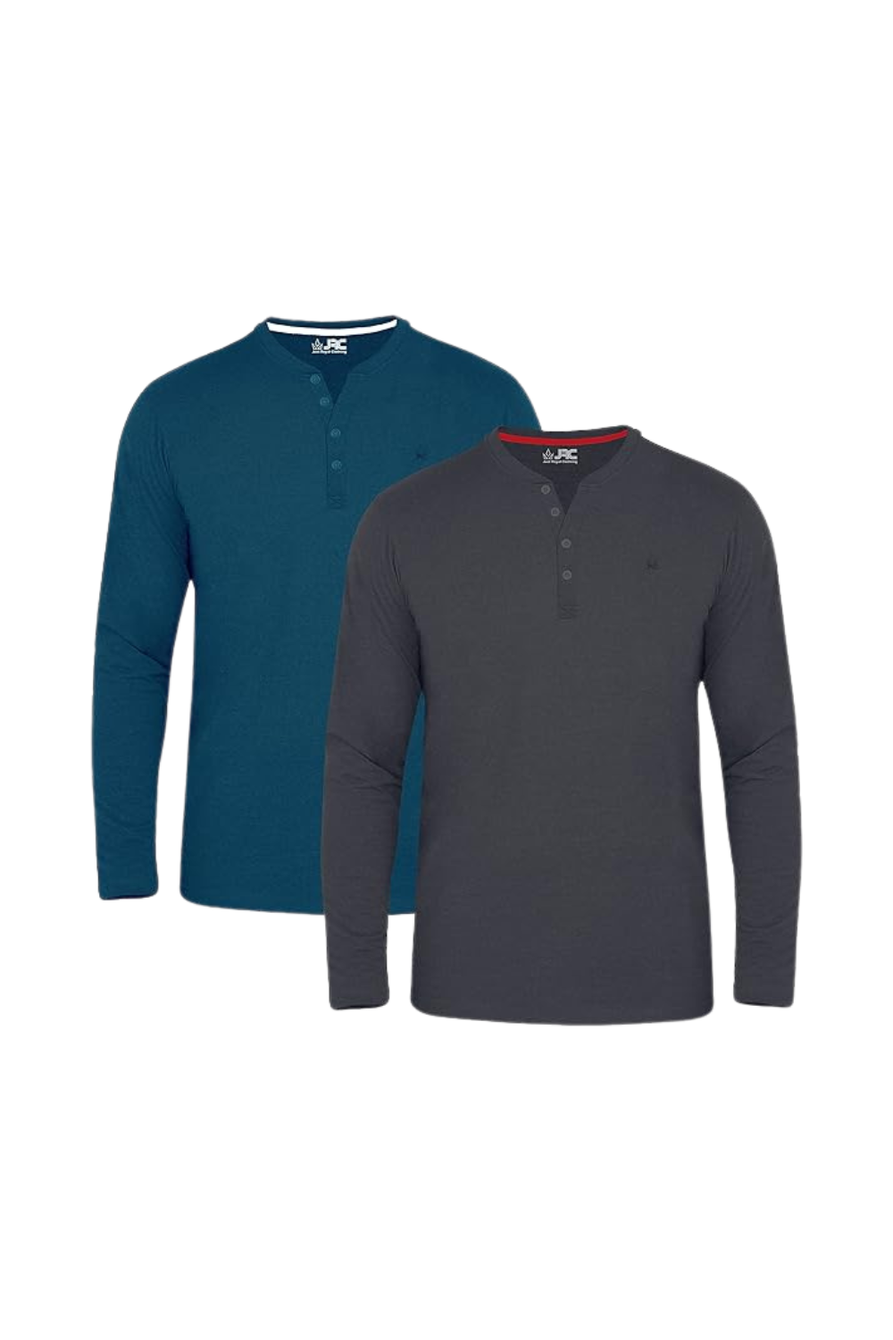 Men's long sleeve Henley shirts pack of 2 - front view - JRC UK
