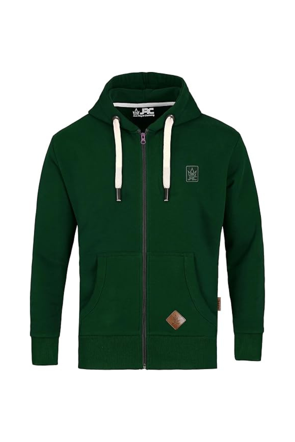 Men's green full zip fleece hoodie - front view - JRC UK