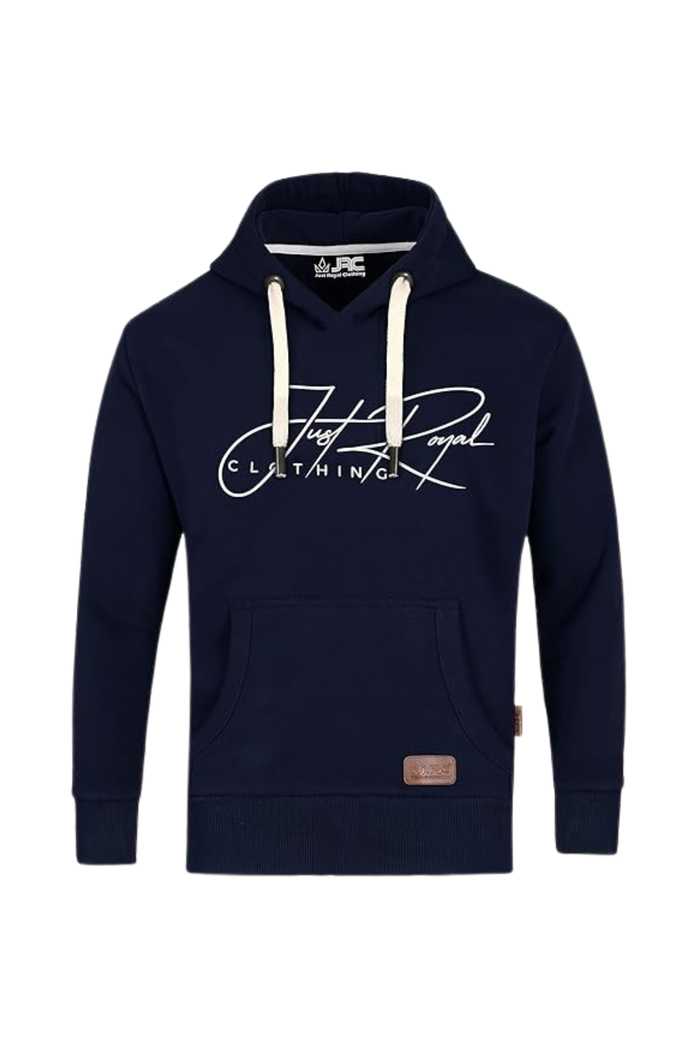 Men's navy henley pullover fleece hoodie - front view - JRC UK