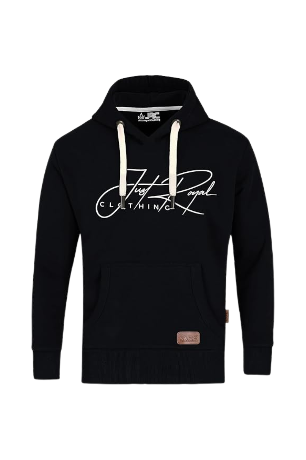 Men's black henley pullover fleece hoodie - front view - JRC UK