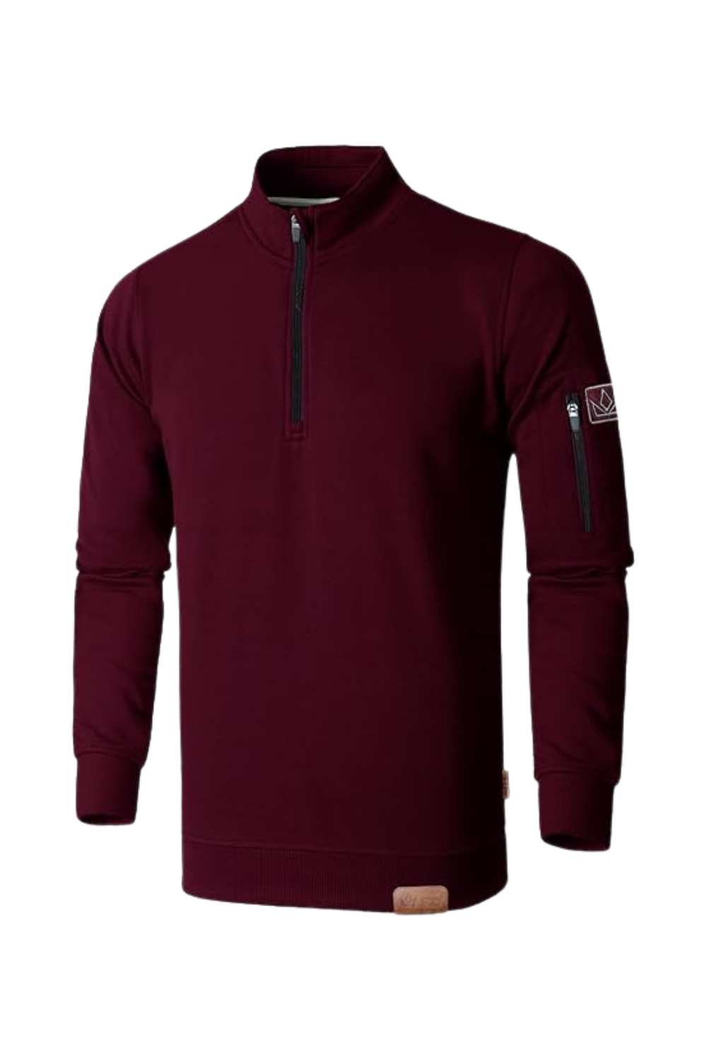 Men's maroon quarter zip mock neck fleece jumper - front view - JRC UK