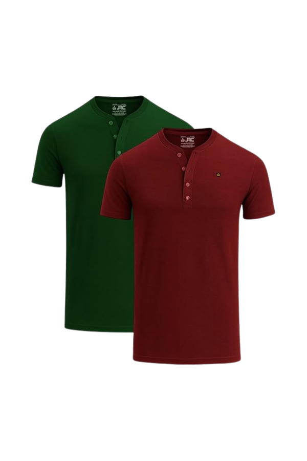 Men's short sleeve Henley t-shirts pack of 2 - front view - JRC UK
