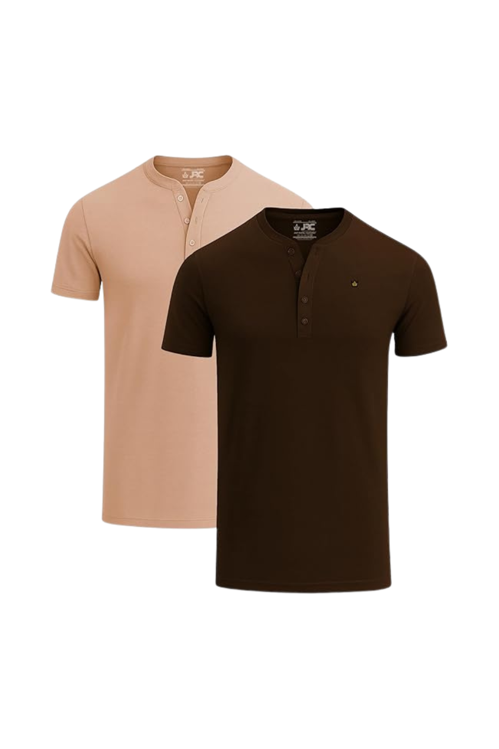 Men's short sleeve Henley t-shirts pack of 2 - front view - JRC UK