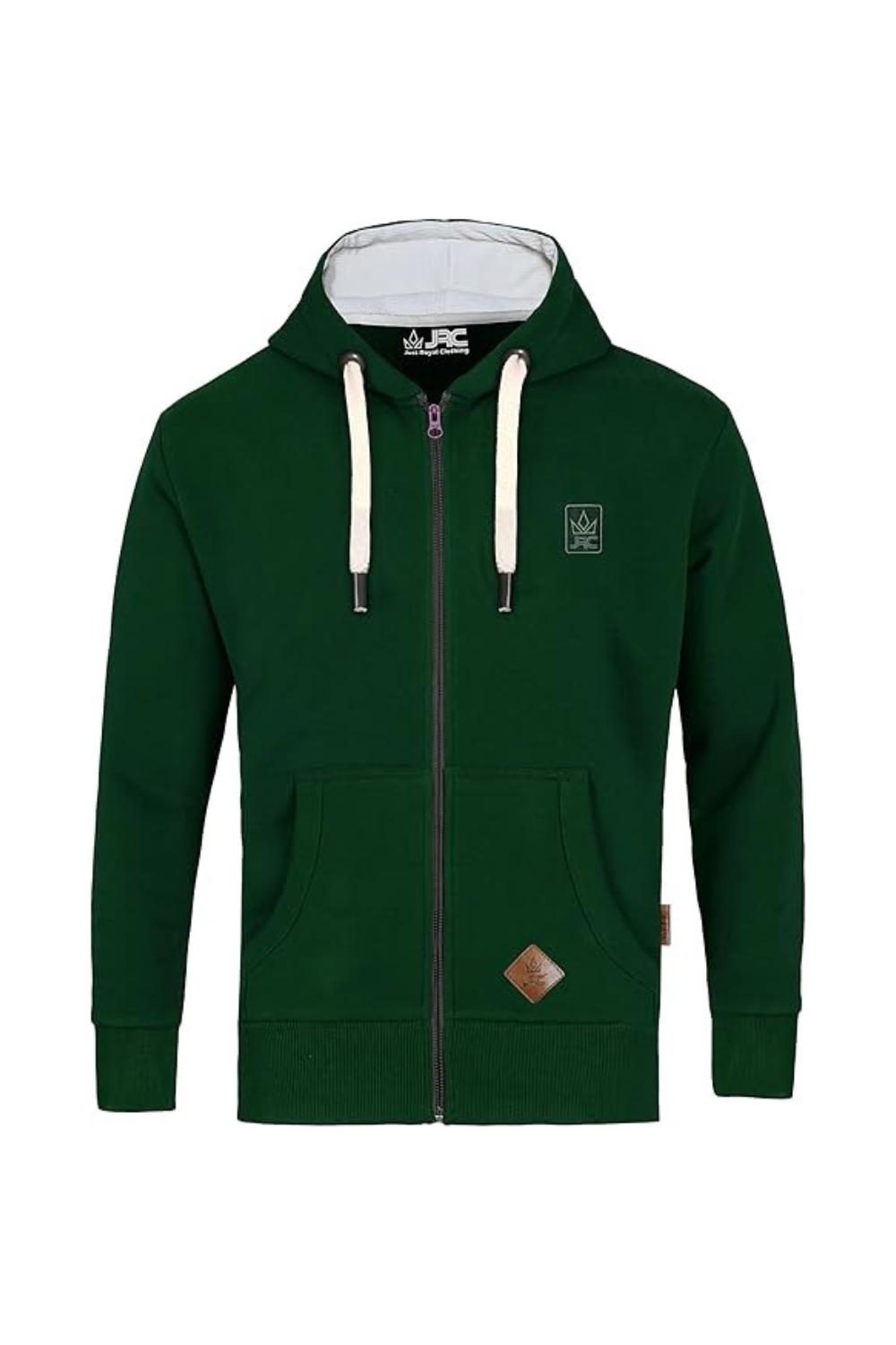 Men's green thermal lined zip hoodie - front view - JRC UK