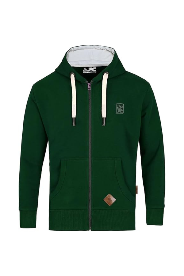 Men's green thermal lined zip hoodie - front view - JRC UK