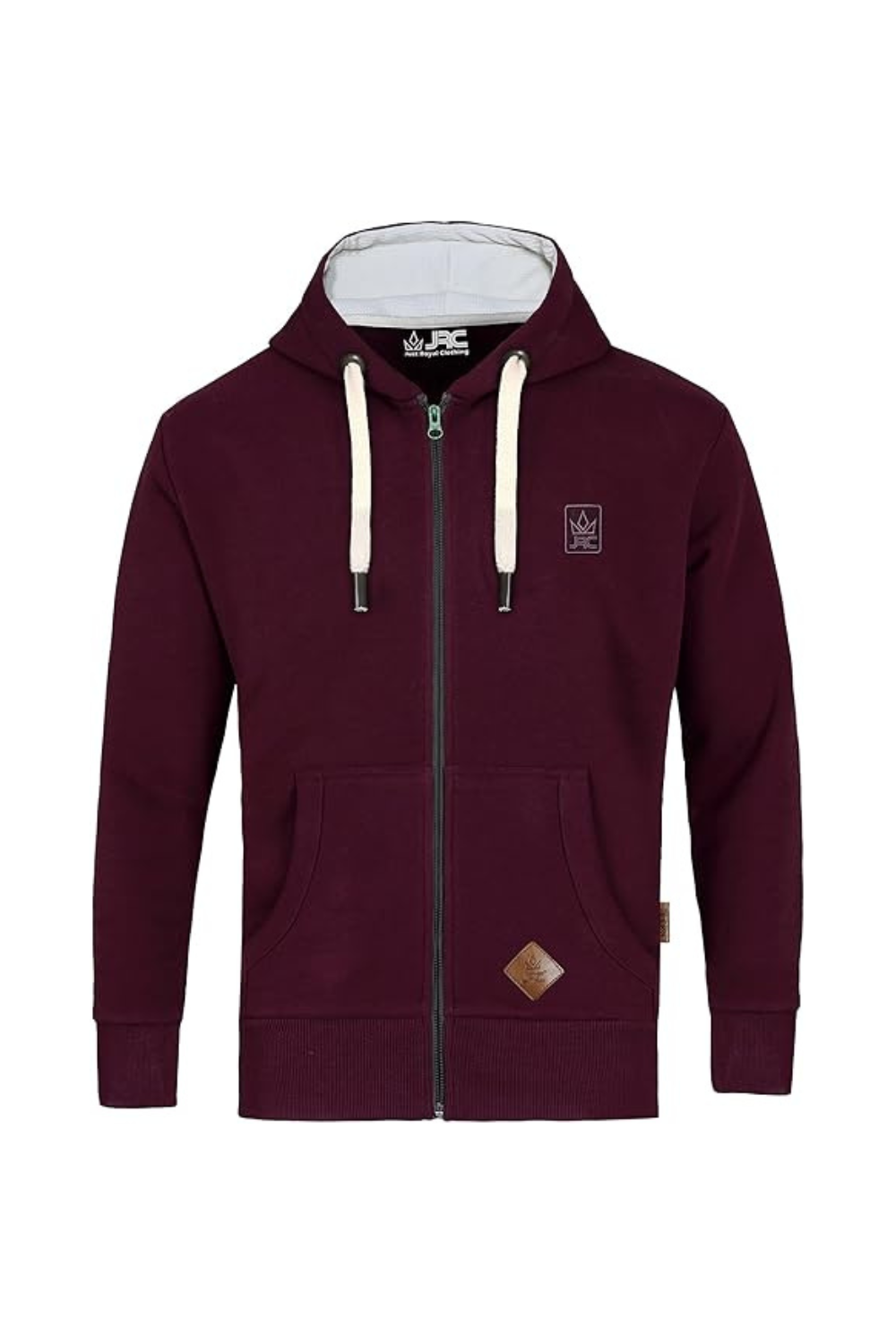 Men's maroon thermal lined zip hoodie - front view - JRC UK