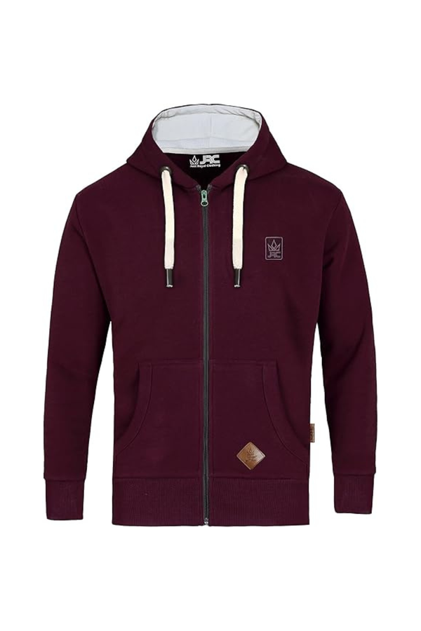 Men's maroon thermal lined zip hoodie - front view - JRC UK