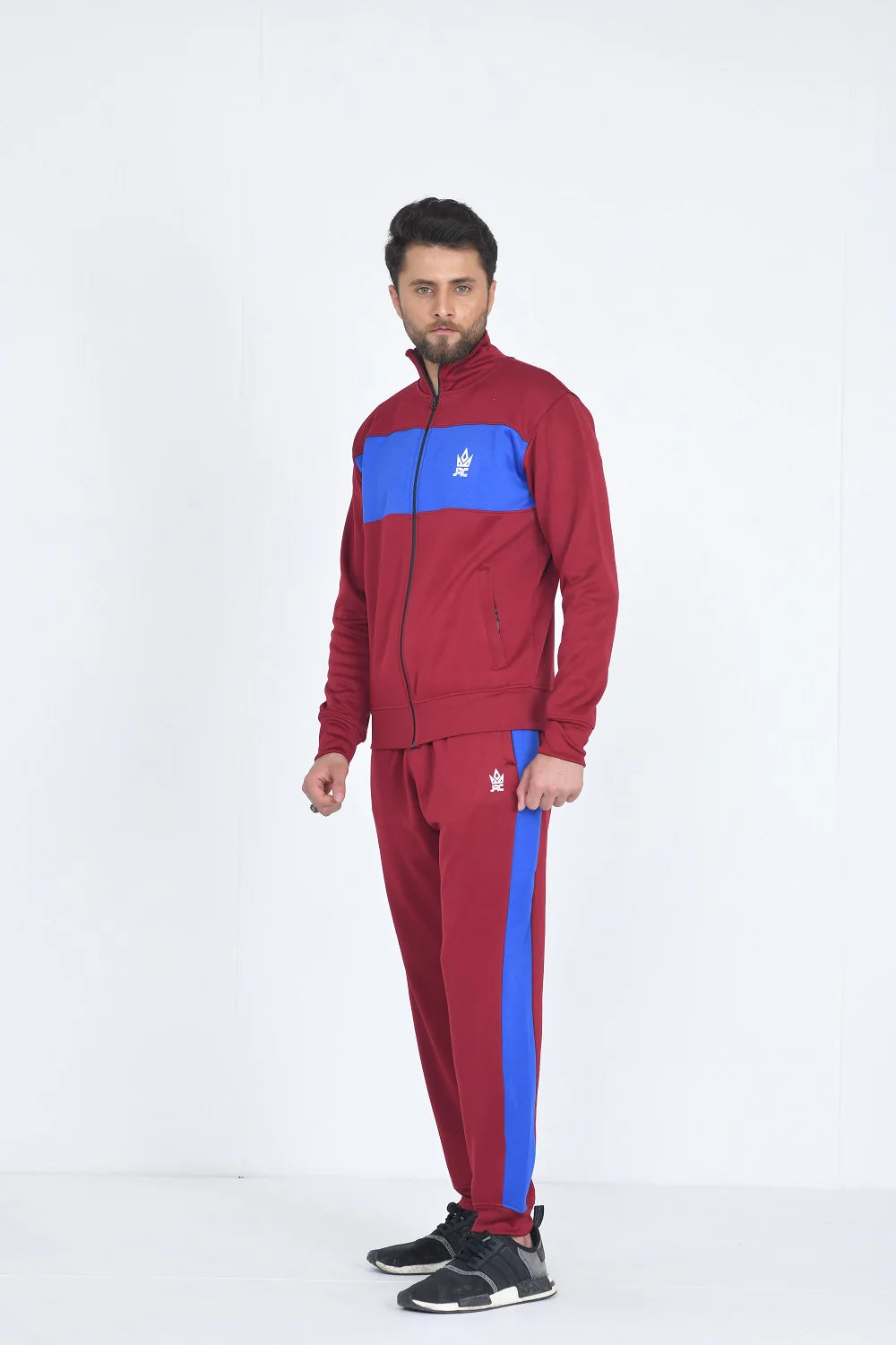 Mens Full Zip Two Tone Contrast Maroon Tracksuit