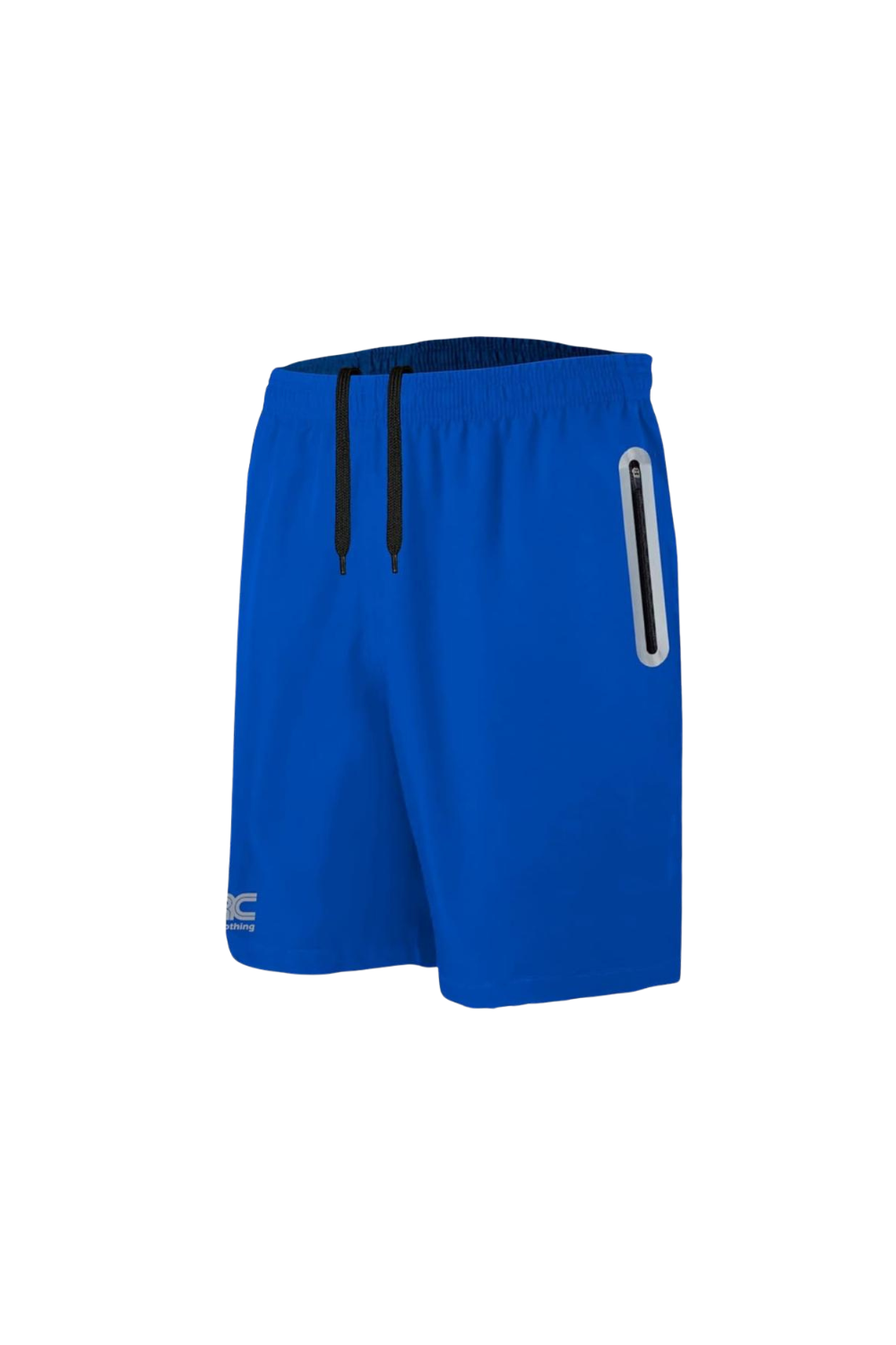 Men's royal blue running shorts with zip pockets