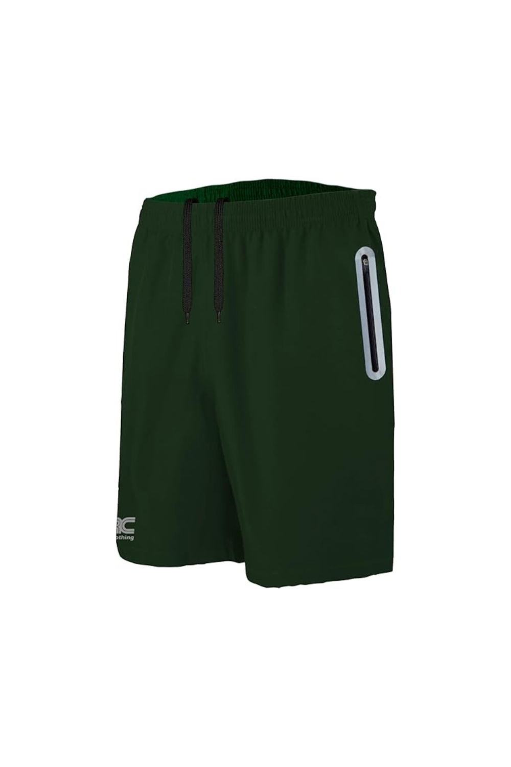 Men's olive running shorts with zip pockets