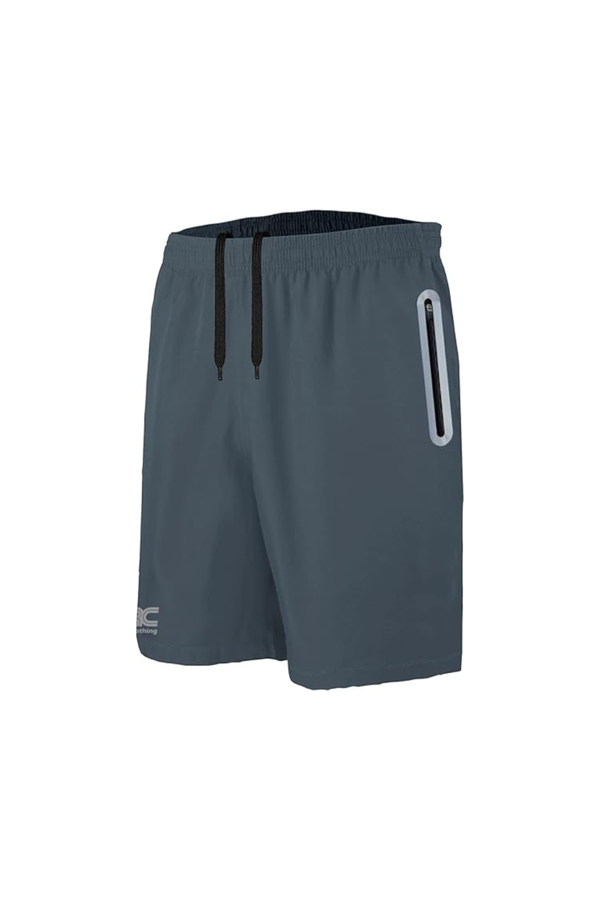 Men's dark grey running shorts with zip pockets