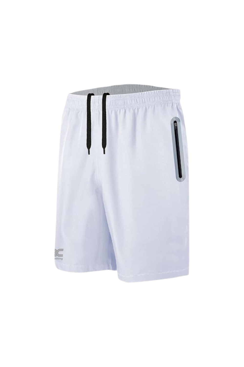 Men's white running shorts with zip pockets