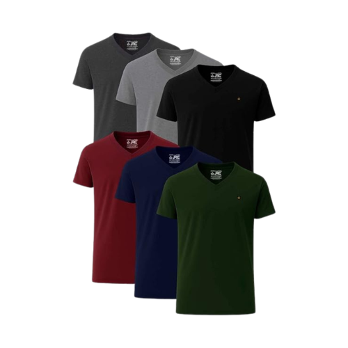 JRC Pack Of 6 Mens V-Neck Short Sleeve T-Shirts