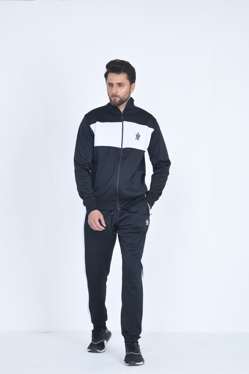 Mens Full Zip Two Tone Contrast Black Tracksuit